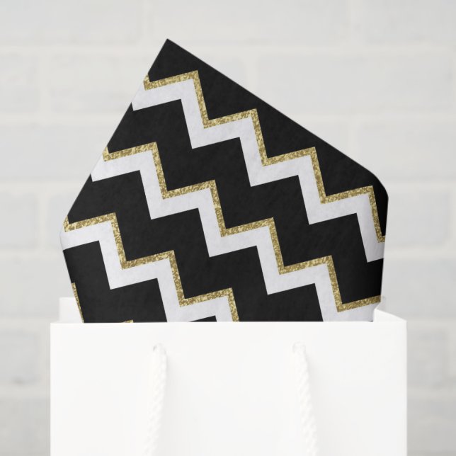 elegant black white gold chevron tissue paper (Gift Bag)