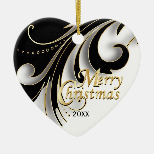 Elegant Black, White & Gold Christmas | Photo Ceramic Tree Decoration (Front)