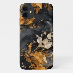 Elegant Black White Gold Floral Repeating Pattern Case-Mate iPhone Case