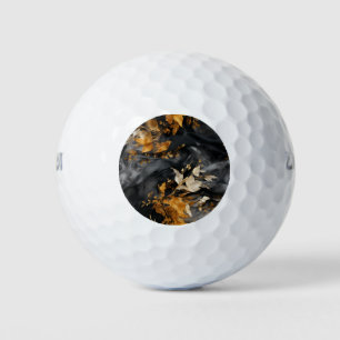 Elegant Black White Gold Floral Repeating Pattern Golf Balls