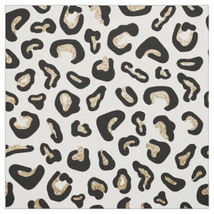 Elegant black white gold glitter animal print fabric