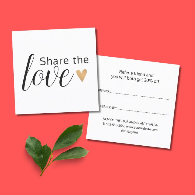 Elegant Black White Gold Heart Beauty Salon Referr Referral Card (Creator Uploaded)