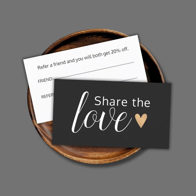 Elegant Black White Gold Heart Beauty Salon Referral Card (Creator Uploaded)