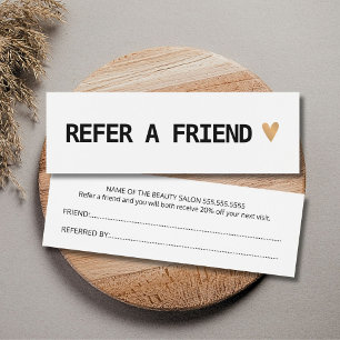 Elegant Black White Gold Heart Referral Card