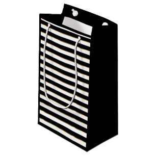 Elegant Black White Gold Horizontal Stripe Small Gift Bag