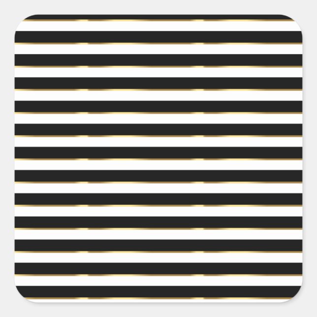 Elegant Black White Gold Horizontal Stripe      Square Sticker (Front)