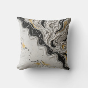 Elegant Black White Gold Marble Abstract Art Gift Cushion