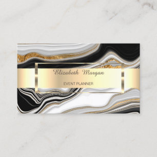 Elegant Black White Gold Marble Business Card