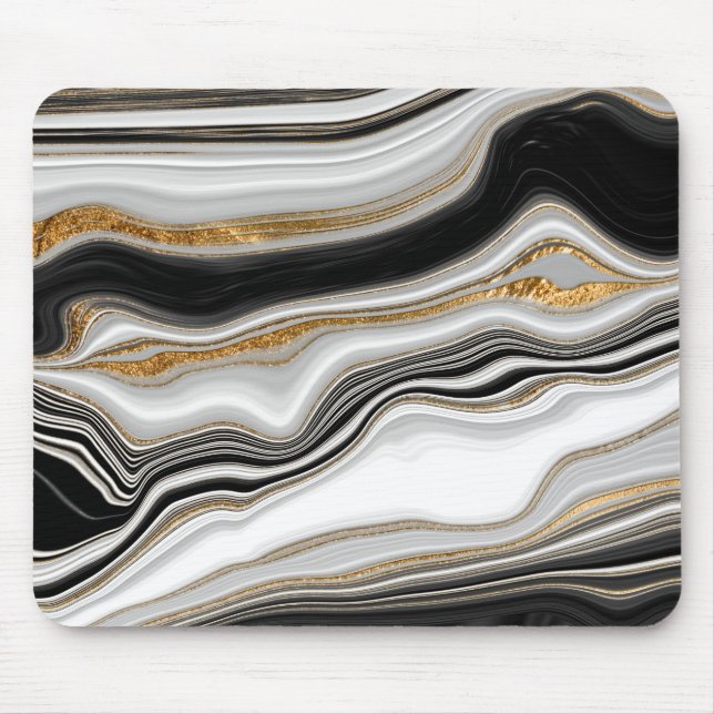 Elegant Black White Gold Marble  Mouse Pad (Front)