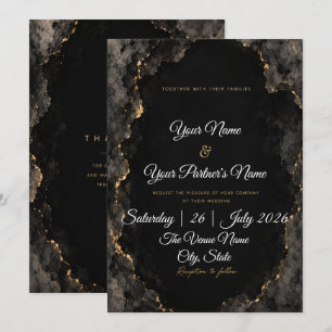 Elegant Black & White Gold Marble Wedding Invitation