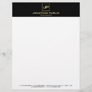 Elegant Black White Gold Monogram Modern Template Custom Letterhead
