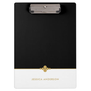 Elegant Black White Gold Personalized Clipboard