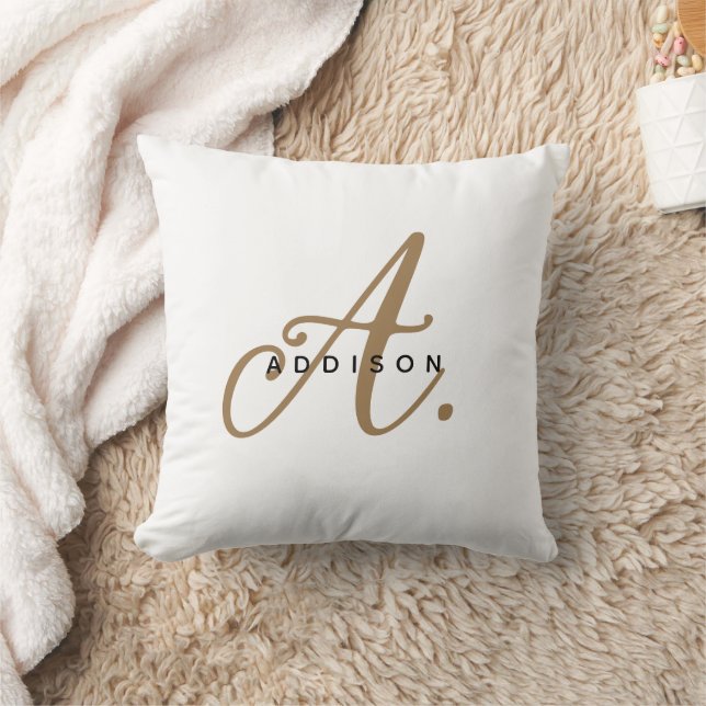 Elegant Black White Gold Script Monogram Cushion (Blanket)