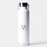 Elegant Black White Gold Simple Monogram Name Water Bottle<br><div class="desc">This simple,  elegant,  stylish black,  white,  gold design features your personalised name,  monogram and business title in trendy,  stylish topography. This item can be and an excellent gift for you,  your family and friends.</div>