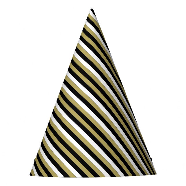 Elegant Black White Gold Stripes Pattern Party Hat (Front)