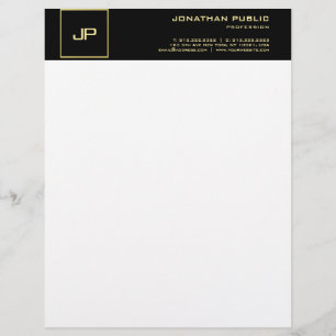 Elegant Black White Gold Template Modern Monogram Custom Letterhead