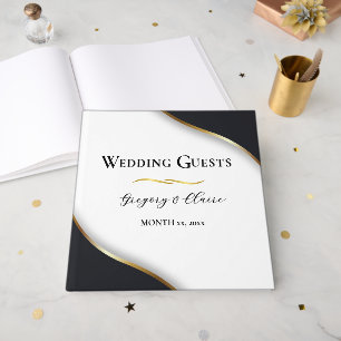 Elegant Black White Gold Wedding Guest Book