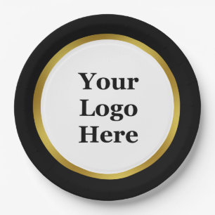 Elegant Black White Gold Your Logo Here Template Paper Plate