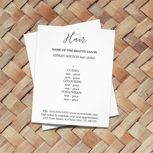 Elegant Black White Golden Scissors Hair Menu Flye (Creator Uploaded)