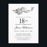 Elegant Black White Golf 18th Birthday Party  Invitation Postcard<br><div class="desc">Elegant black and white birthday invitation for a golfer. The top of the invitation is decorated with golf accessories - a golf club, golf ball, hat and gloves. The watercolor design creates a traditional and classic aesthetic. Perfect for a birthday bash at the club or a backyard BBQ. All of...</div>