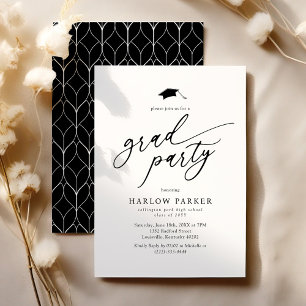 Elegant Black & White Grad Party Invitation