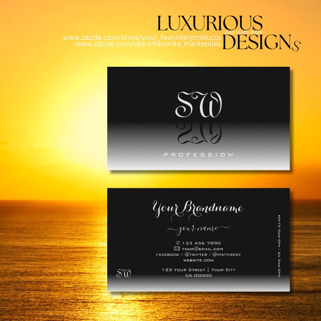 Elegant Black White Gradient Shadow Font Monogram Business Card (Creator Uploaded)