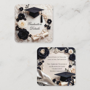 Elegant Black White Graduation Details Enclosure Card
