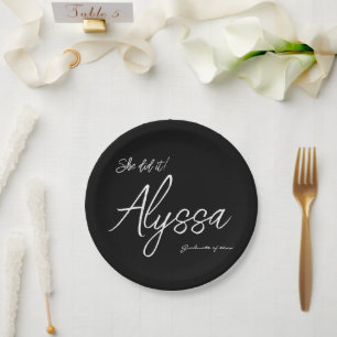 Elegant Black & White Graduation Party She Did It Paper Plate