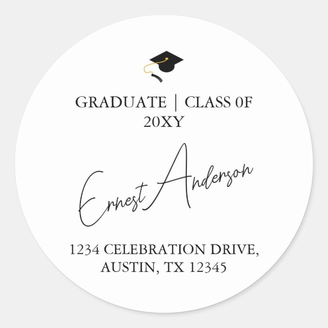 Elegant Black White Graduation Return Address Seal (Front)