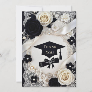 Elegant Black White Graduation Thank You Note Card