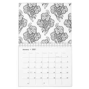 Elegant Black White Grape Bunches Wine Fruit Lover Calendar
