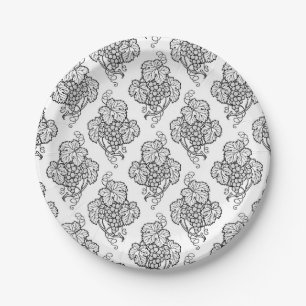 Elegant Black White Grape Bunches Wine Fruit Lover Paper Plate