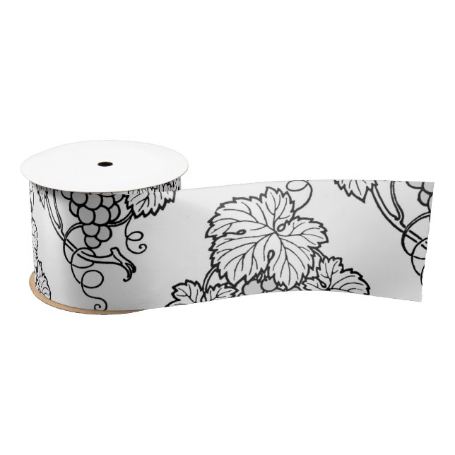 Elegant Black White Grape Bunches Wine Fruit Lover Satin Ribbon (Spool)