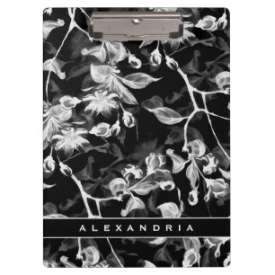 Elegant Black White & Gray Floral Clipboard