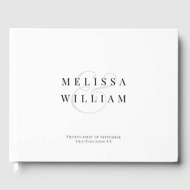 Elegant Black & White Grey Ampersand Wedding Guest Book (Front)