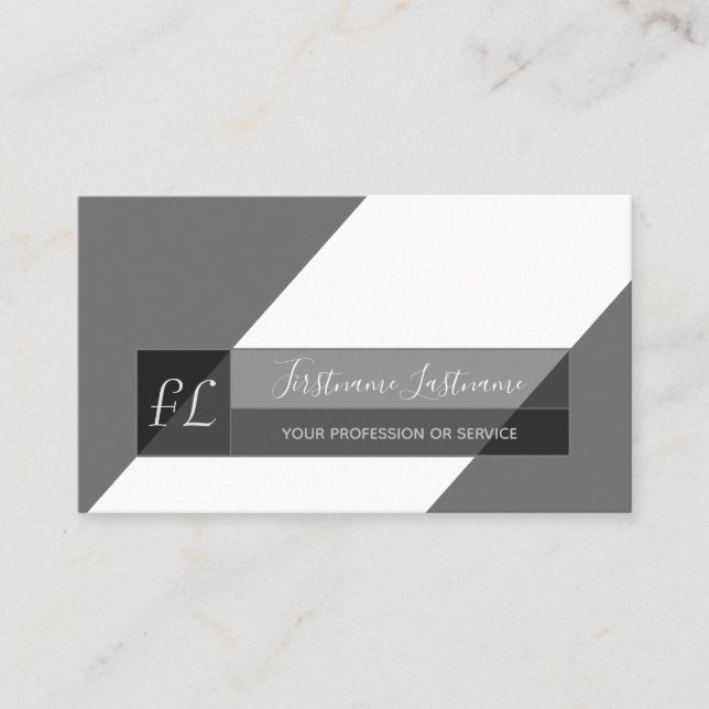 Elegant black white grey minimal triangle monogram business card (Front)