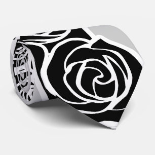 Elegant Black White Grey Roses Romantic Pattern Tie