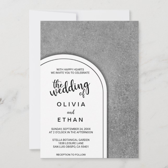 Elegant black white grey rustic Wedding Invitation (Front)