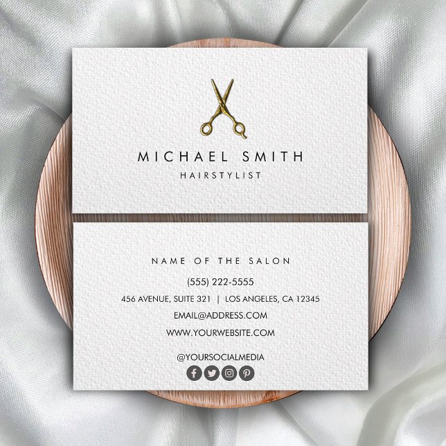 Elegant Black white Hairstylist Scissor Minimalist Business Card (Creator Uploaded)