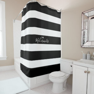 Elegant Black White Hand Lettering Family Name Shower Curtain