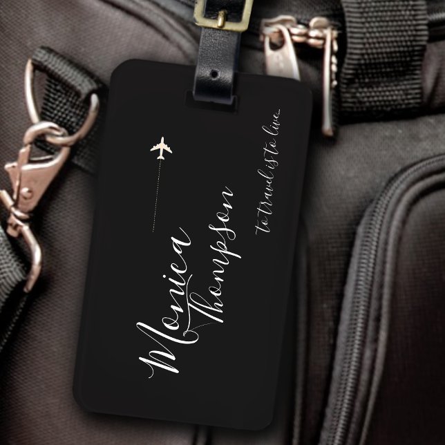 elegant black white handwritten style travel luggage tag (Creator Uploaded)