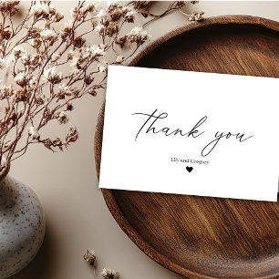 Elegant Black White Heart Wedding Thank You Card