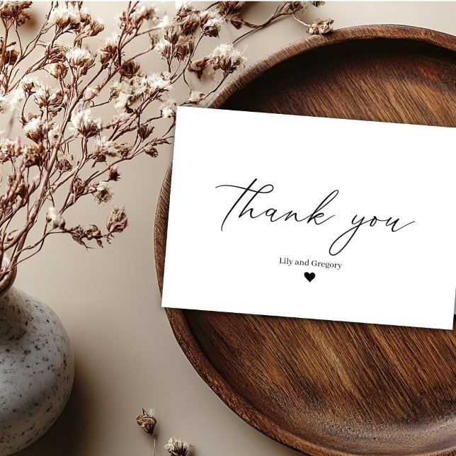 Elegant Black White Heart Wedding Thank You Card (Creator Uploaded)