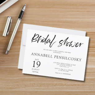Elegant Black White Horizontal Bridal Shower Invitation