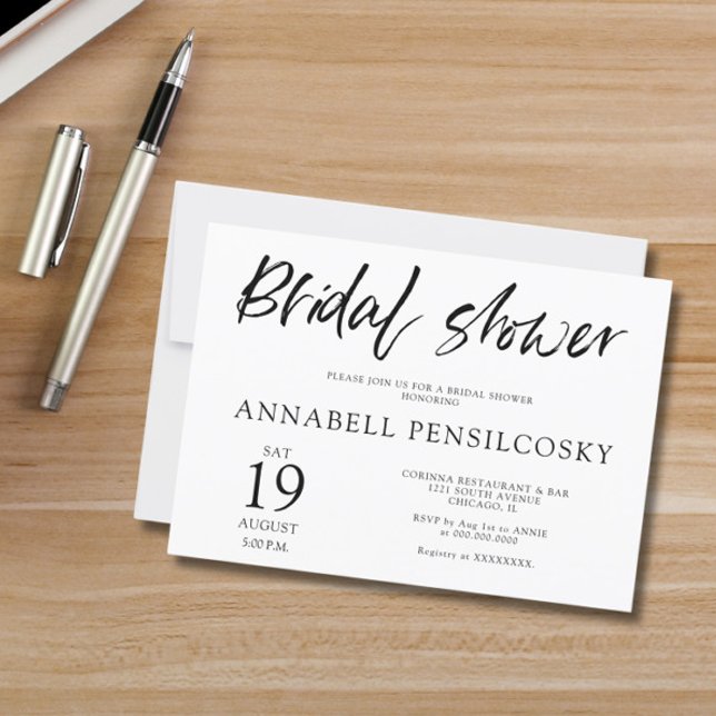 Elegant Black White Horizontal Bridal Shower Invitation (Creator Uploaded)