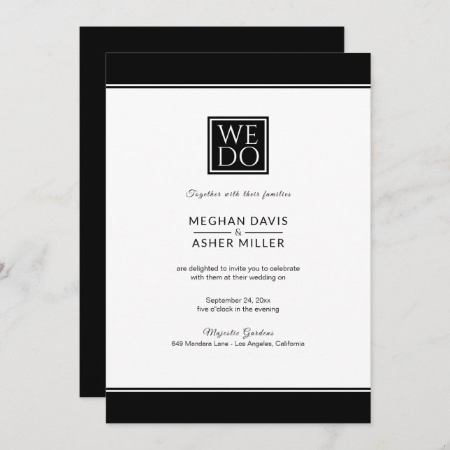 Elegant Black & White Invitation (Front/Back)