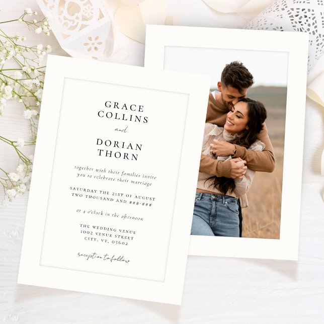 Elegant Black White Ivory Platemark Photo Wedding Invitation (Creator Uploaded)