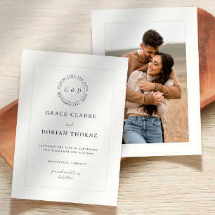 Elegant Black White Ivory Platemark Photo Wedding Save The Date