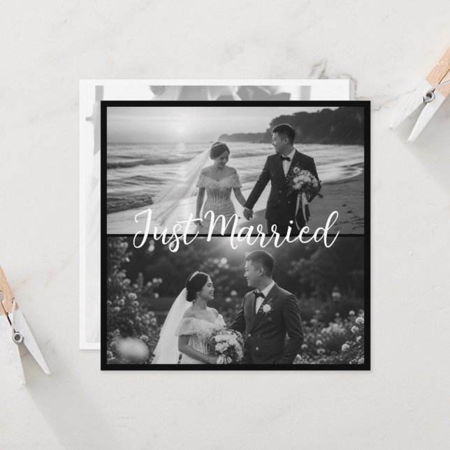 Elegant Black & White Just Married Wedding (Front/Back In Situ)