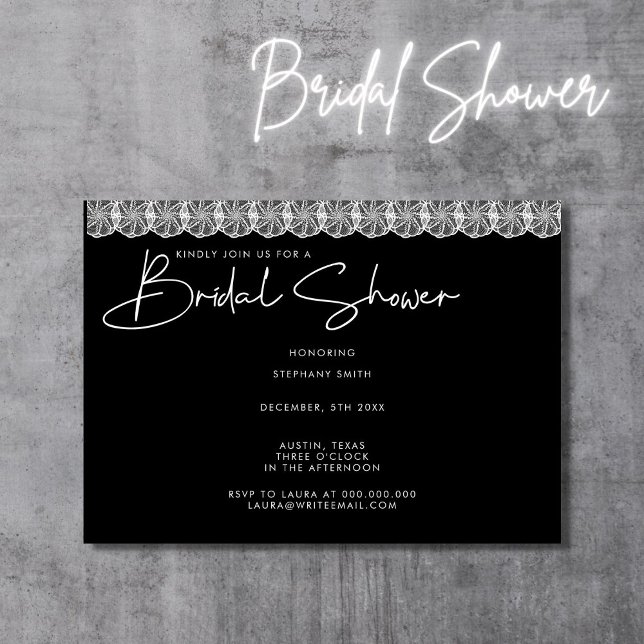 Elegant Black & White Lace Bridal Shower Invitation (Creator Uploaded)